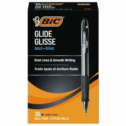 BIC® GLIDE Bold Ballpoint Pen Value Pack, Retractable, Bold 1.6 mm, Black Ink, Smoke Barrel, 36/Pack