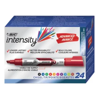 BIC® Intensity Advanced Dry Erase Marker, Tank-Style, Broad Chisel Tip, Assorted Colors, 24/Pack