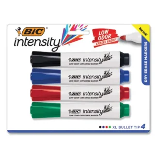 BIC® Intensity Bold Tank-Style Dry Erase Marker, Extra-Broad Bullet Tip, Assorted Colors, 4/Set