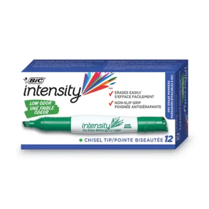 BIC® Intensity Low Odor Chisel Tip Dry Erase Marker, Broad Chisel Tip, Green, Dozen