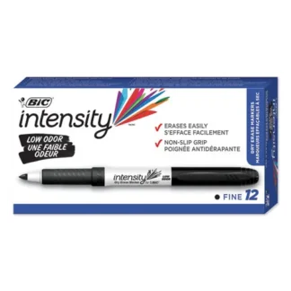 BIC® Intensity Low Odor Fine Point Dry Erase Marker, Fine Bullet Tip, Black, Dozen