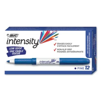 BIC® Intensity Low Odor Fine Point Dry Erase Marker, Fine Bullet Tip, Blue, Dozen