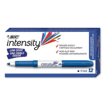 BIC® Intensity Low Odor Fine Point Dry Erase Marker, Fine Bullet Tip, Blue, Dozen