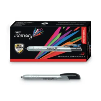BIC® Intensity Retractable Permanent Marker, Fine Bullet Tip, Black, Dozen