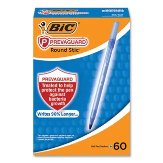 BIC® PrevaGuard Round Stic Ballpoint Pen, Medium 1 mm, Blue Ink, Translucent Blue Barrel, 60/Pack