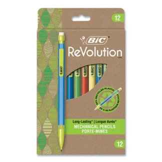 BIC® ReVolution Mechanical Pencil, 0.7 mm, HB (#2), Black Lead, Assorted Barrel Colors, 12/Pack