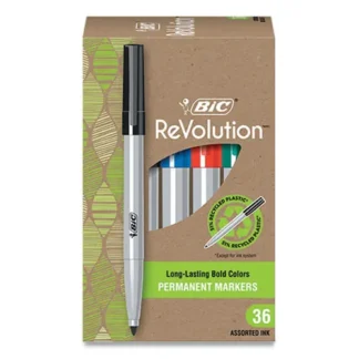 BIC® ReVolution Permanent Markers, Fine Bullet Tip, Assorted Colors, 36/Pack