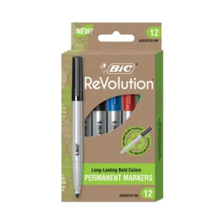 BIC® ReVolution Permanent Markers, Fine Bullet Tip, Assorted Colors, Dozen