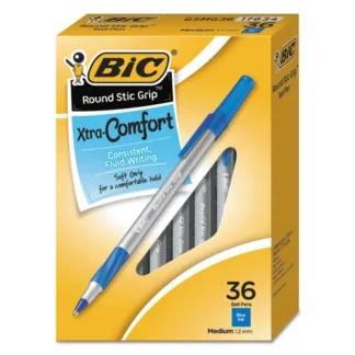 BIC® Round Stic Grip Xtra Comfort Ballpoint Pen Value Pack, Medium Point, 1.2 mm, Blue Ink, 36/Pack