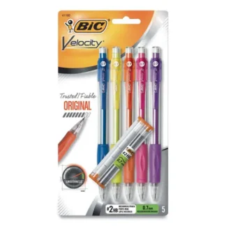 BIC® Velocity Original Mechanical Pencil, 0.7 mm, HB (#2), Black Lead, Assorted Barrel Colors, 5/Pack