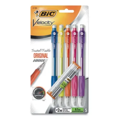 BIC® Velocity Original Mechanical Pencil, 0.7 mm, HB (#2), Black Lead, Assorted Barrel Colors, 5/Pack