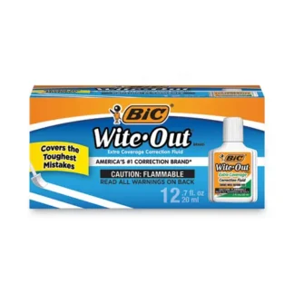 BIC® Wite-Out Extra Coverage Correction Fluid, 20 mL, White, 12-Pack