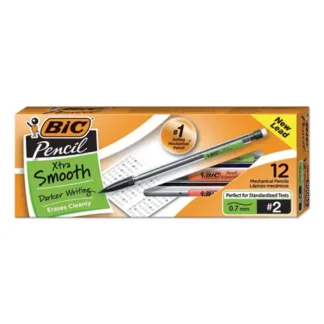 BIC® Xtra Smooth Mechanical Pencils with Tube of Lead, 0.7 mm, HB (#2), Black Lead, Clear Barrel, Dozen