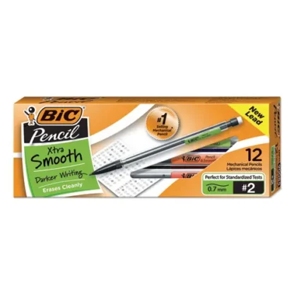 BIC® Xtra Smooth Mechanical Pencils with Tube of Lead, 0.7 mm, HB (#2), Black Lead, Clear Barrel, Dozen
