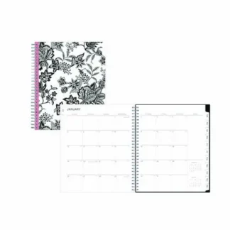 Blue Sky® Analeis Monthly Planner, Floral Artwork, 10 x 8, White/Black/Coral Cover, 12-Month (Jan to Dec), 2025