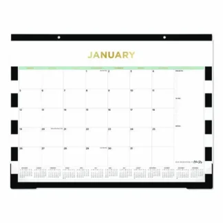 Blue Sky® Day Designer Rugby Stripe Desk Pad Calendar, 22 x 17, White/Black Sheets, 12-Month (Jan to Dec): 2025