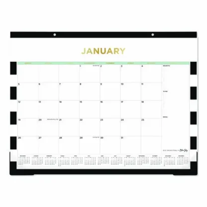 Blue Sky® Day Designer Rugby Stripe Desk Pad Calendar, 22 x 17, White/Black Sheets, 12-Month (Jan to Dec): 2025