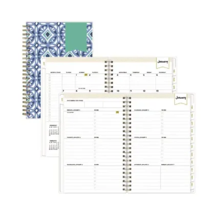 Blue Sky® Day Designer Tile Weekly/Monthly Planner, Geometric Artwork, Blue/White Cover, 12-Month (Jan to Dec), 8 x 5, 2025
