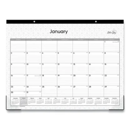 Blue Sky® Enterprise Desk Pad, Geometric Artwork, 22 x 17, White/Gray Sheets, Black Binding, Clear Corners, 12-Month (Jan to Dec) 2025