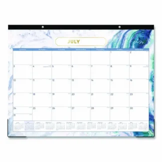 Blue Sky® Gemma Academic Year Desk Pad Calendar, Geode Artwork, 22" x 17", White/Blue/Green, 12-Month (July to June), 2024-2025