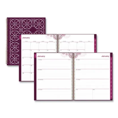 Blue Sky® Gili Weekly/Monthly Planner, Jewel Tone Artwork, 11 x 8.5, Plum Cover, 12-Month (Jan to Dec): 2025