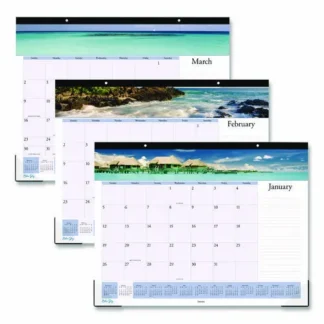 Blue Sky® Islands Desk Pad Calendar, Tropical Island Photography, 2025, 12-Month, 22 x 17, Blue/White Sheets, Black Headband