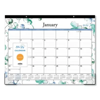 Blue Sky® Lindley Desk Pad, Floral Artwork, 12-Month Calendar, 22 x 17, 2025