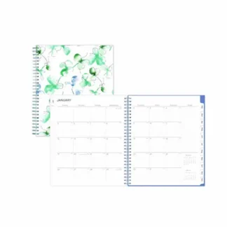 Blue Sky® Lindley Monthly Planner, Floral Artwork, White/Blue/Green Cover, 12-Month (Jan to Dec) 2025, 10" x 8"