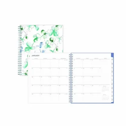 Blue Sky® Lindley Monthly Planner, Floral Artwork, White/Blue/Green Cover, 12-Month (Jan to Dec) 2025, 10" x 8"