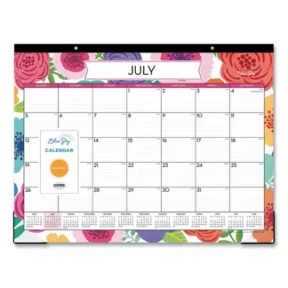 Blue Sky® Mahalo Academic Desk Pad, Floral Artwork, 22 x 17, Black Binding, Clear Corners, July 2024 - June 2025