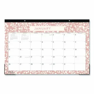 Blue Sky® Natalya Desk Pad Calendar, Abstract Artwork Theme, 17 x 11, White/Peach Sheets, Black Headband, 12-Month (Jan-Dec) 2025