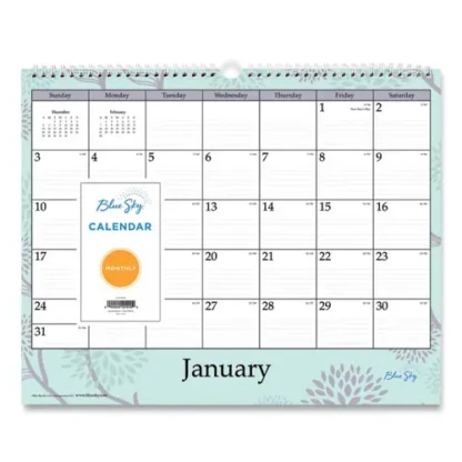 Blue Sky® Rue Du Flore Wall Calendar, 12 x 15, Floral Artwork, White/Jade/Lavender, 12-Month, 2025