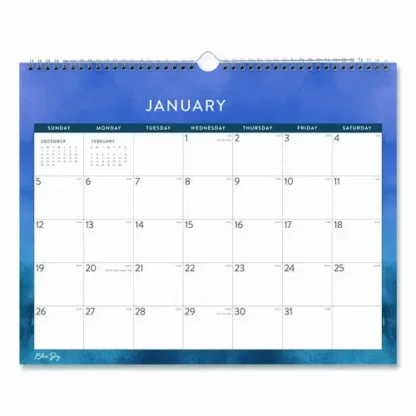 Blue Sky® Savoy Cool Monthly Wall Calendar, Abstract Artwork, 15 x 12, White/Blue Sheets, 12-Month (Jan to Dec): 2025