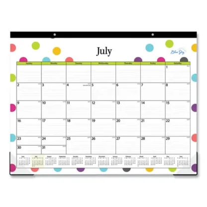 Blue Sky® Teacher Dots Academic Desk Pad, 22 x 17, Black Binding, Clear Corners, 12-Month Academic Calendar (July 2024 to June 2025)