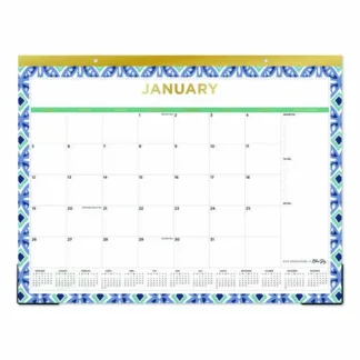 Blue Sky® Tile Desk Pad Calendar, Geometric Artwork, 22 x 17, White Sheets, Gold Headband, Clear Corners, 12-Month (Jan to Dec): 2025