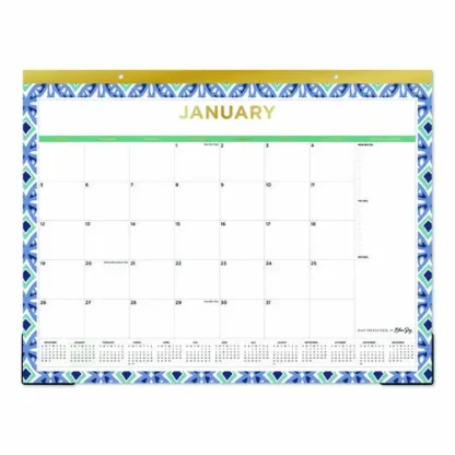 Blue Sky® Tile Desk Pad Calendar, Geometric Artwork, 22 x 17, White Sheets, Gold Headband, Clear Corners, 12-Month (Jan to Dec): 2025