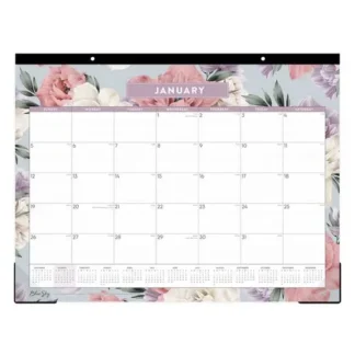 Blue Sky® Tula Monthly Desk Pad Calendar, Floral Artwork, 12-Month (Jan-Dec), 2025, 22" x 17", White/Purple/Pink, Black Headband