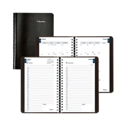Blueline® Academic Daily/Monthly Planner, 8" x 5", Black Cover, 12-Month (August 2024 - July 2025)