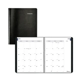 Blueline® Academic Monthly Planner, 11 x 8.5, Black Cover, 14-Month (July to August), 2024-2025