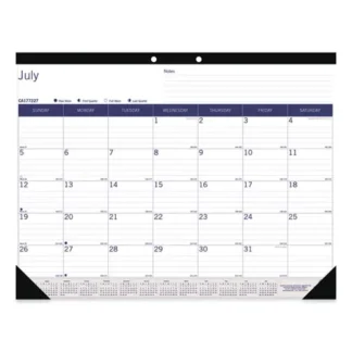 Blueline® DuraGlobe Academic Desk Pad Calendar, 13-Month, July 2024 to July 2025, 22 x 17, White/Blue/Gray, Black Headband