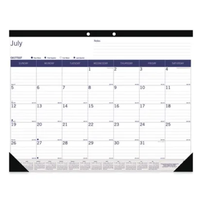 Blueline® DuraGlobe Academic Desk Pad Calendar, 13-Month, July 2024 to July 2025, 22 x 17, White/Blue/Gray, Black Headband