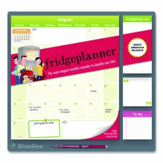 Blueline® Fridge Planner Magnetized Monthly Calendar with Pads + Pencil, Yellow/Green Sheets, 17-Month (Aug 2024 - Dec 2025)