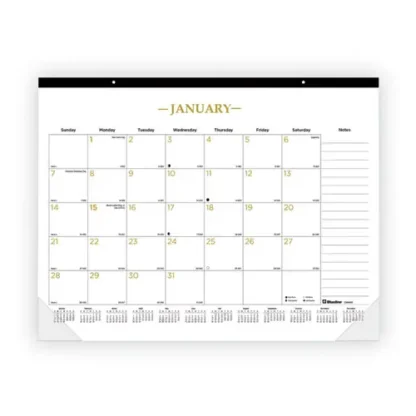 Blueline® Gold Collection Monthly Desk Pad Calendar, 22 x 17, White Sheets, Black Headband, Clear Corners, 12-Month (Jan to Dec), 2025