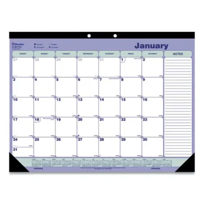 Blueline® Monthly Desk Pad Calendar, 2025, 21.25 x 16, White/Blue/Green Sheets, Black Binding, Black Corners, 12-Month (Jan-Dec)
