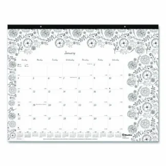 Blueline® Monthly Desk Pad Calendar, DoodlePlan Coloring Pages, 12-Month, 22 x 17, 2025