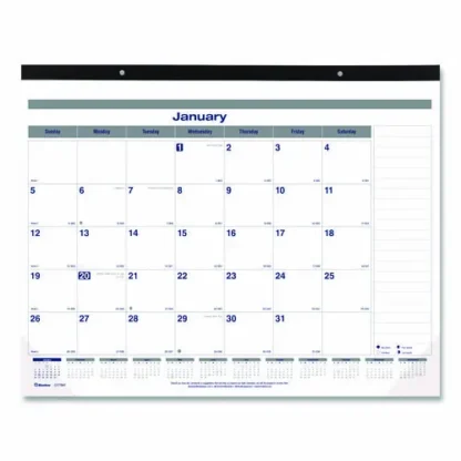 Blueline® Net Zero Carbon Monthly Desk Pad Calendar, 22 x 17, White/Gray/Blue Sheets, Black Binding, 12-Month (Jan to Dec): 2025
