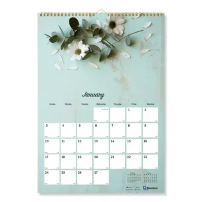 Blueline® Romantic Wall Calendar, Floral Photography, 12 x 17, White/Multicolor Sheets, 12-Month (Jan to Dec): 2025
