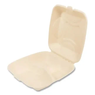 Boardwalk® Bagasse PFAS-Free Food Containers, 3 Compartments, Tan, 200/Carton