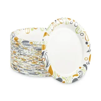 Boardwalk® Deerfield Printed Paper Plates, 9" dia, Coated/Soak Proof, White/Yellow/Green/Purple, 125/Pack, 8 Packs/Carton