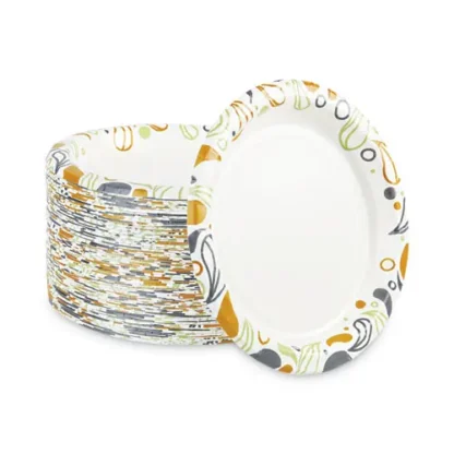 Boardwalk® Deerfield Printed Paper Plates, 9" dia, Coated/Soak Proof, White/Yellow/Green/Purple, 125/Pack, 8 Packs/Carton
